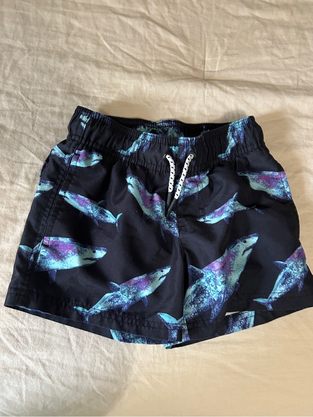 Boys 4/5 Black Swim Shorts with Blue and Purple Reef Print